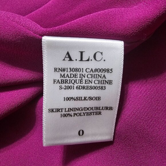 A.L.C. Claire Handkerchief Hem Silk Wrap Dress Sz 0 Purple Fuchsia Belted Waist - Picture 11 of 16